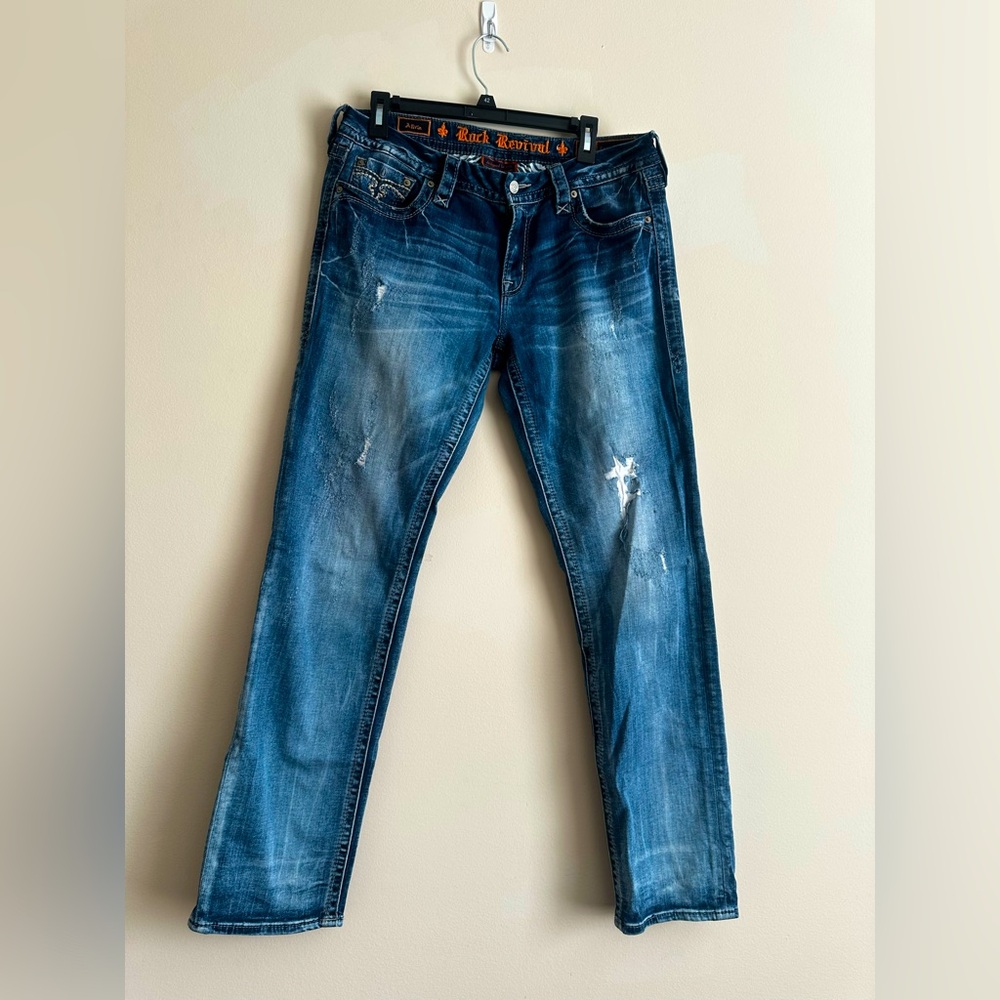 Rock Revival Alivia Easy Straight, Stretch, distressed Womens Jeans Size 29.